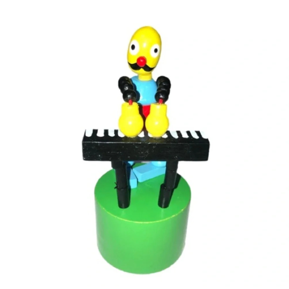 Wooden Toy Piano Player Boy Collapsible 3.5" 4" Tall